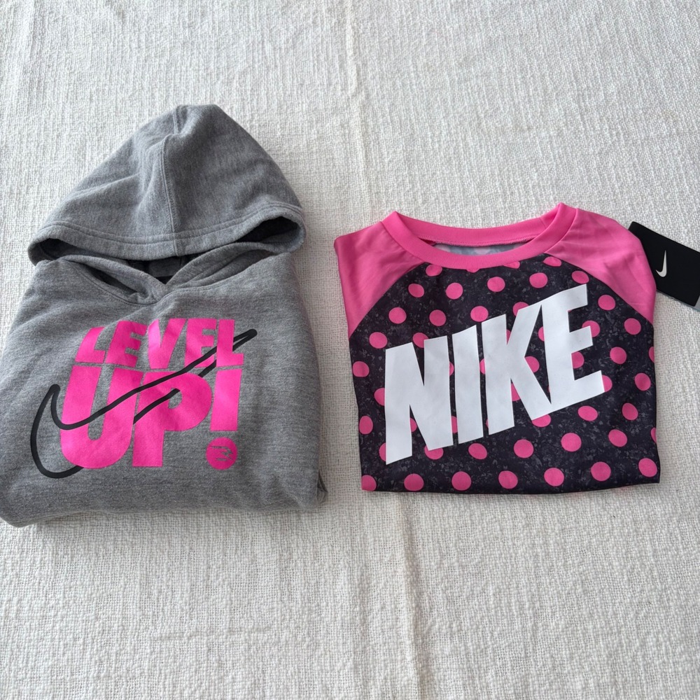 Nike Dri-FIT Shirt & 3Brand Hoodie Set Girls Size 6 6X Pink Grey Black Polka Dot
